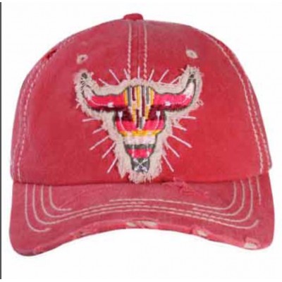 Wild West Longhorn Embroidered Distressed Baseball Cap Cowgirl Western Red Hat  eb-12929989